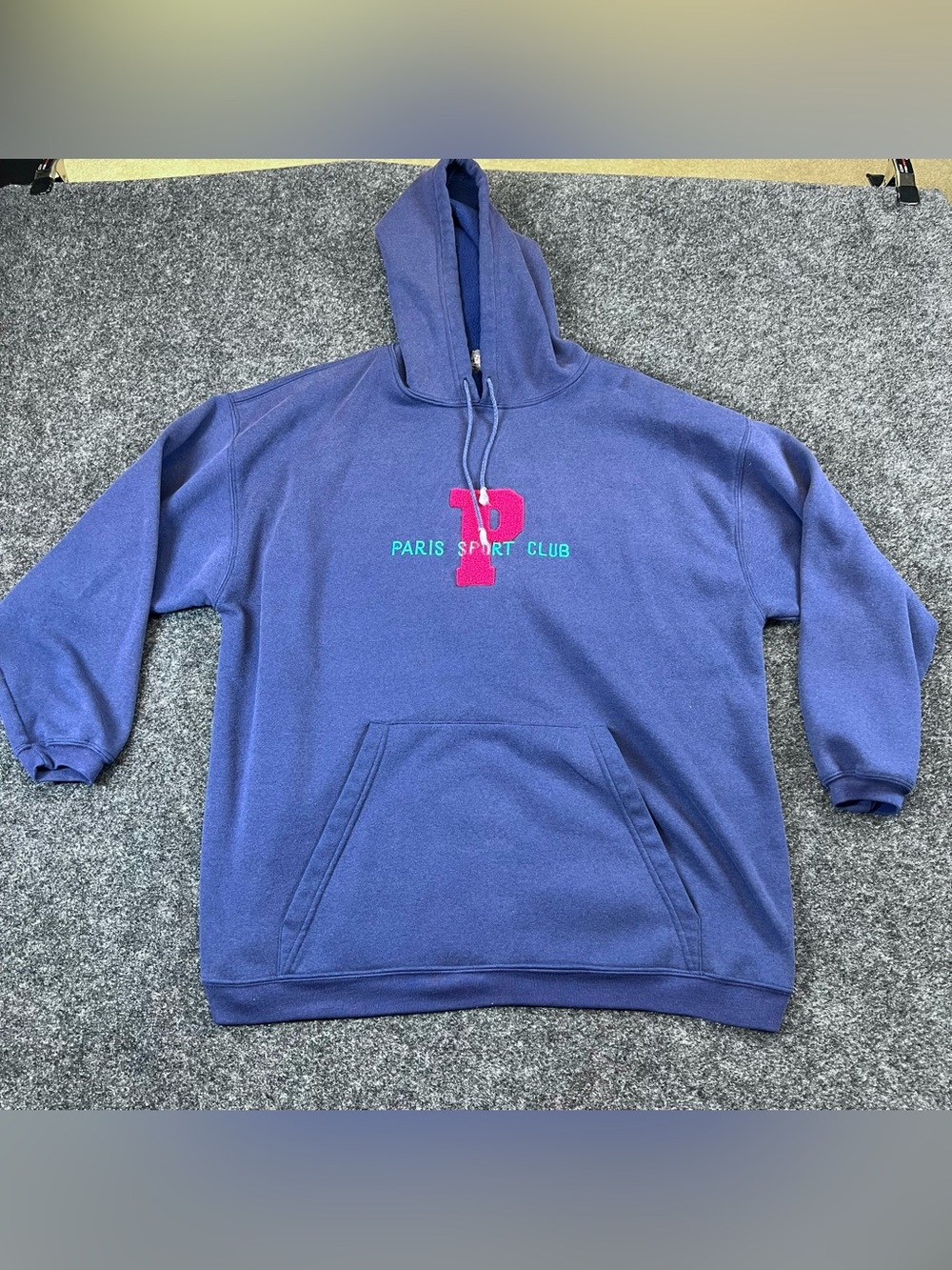 Vintage Paris Sport Club Blue Hoodie Chenille P Logo Pullover Sweatshirt M